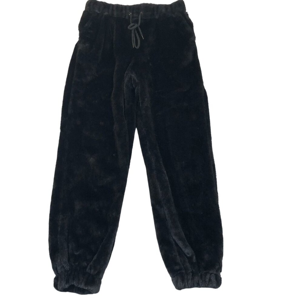 No Boundaries Girls Plush Jogger Pants Small Black Fuzzy Drawstring Cozy Casual